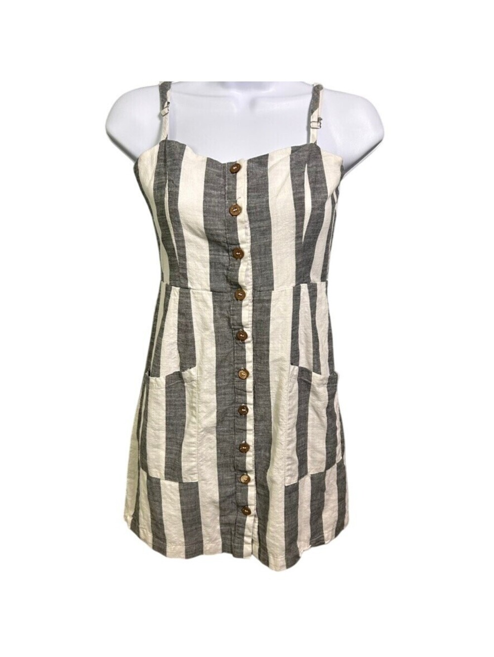 Forever 21 Linen Striped Mini Dress Medium Clean Girl Summer Coastal Minimalist